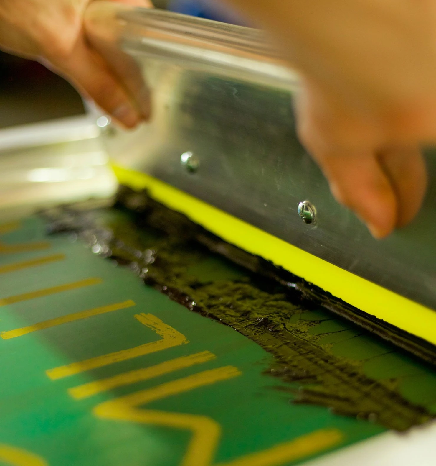 A close-up screen printing project from the Grizzly Graphics portfolio